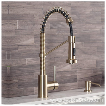 Pull Out Spring Spray Gold Kitchen Faucet